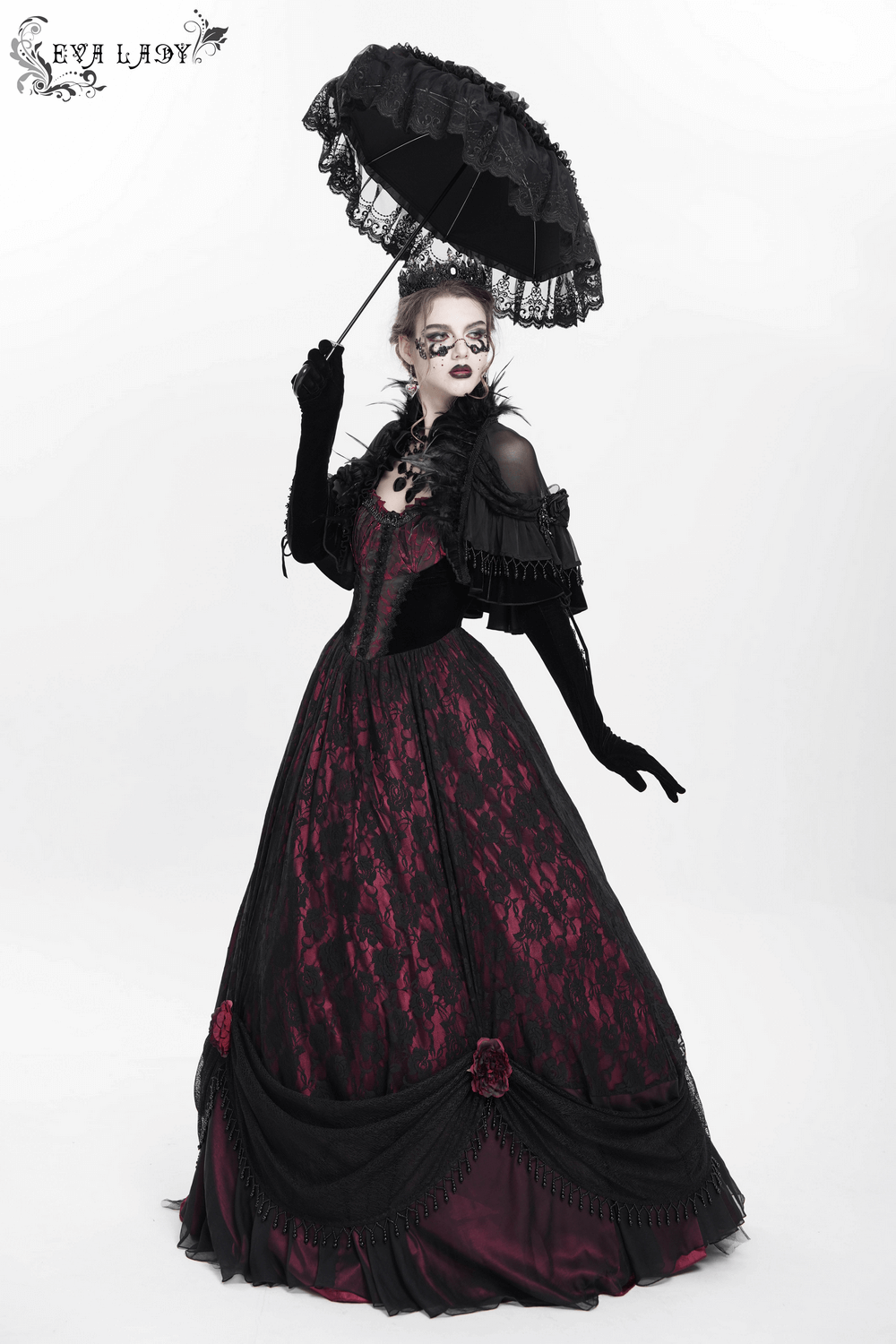 Dark Romantic Gothic Gown with Floral Lace and Corset Back - image 19