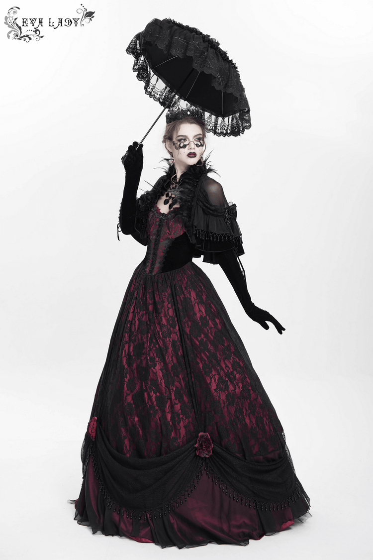 Dark Romantic Gothic Gown with Floral Lace and Corset Back - image 19