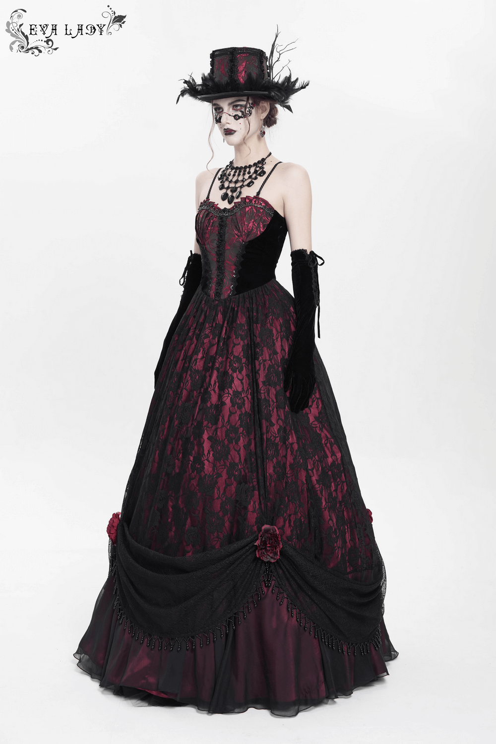 Dark Romantic Gothic Gown with Floral Lace and Corset Back - image 15