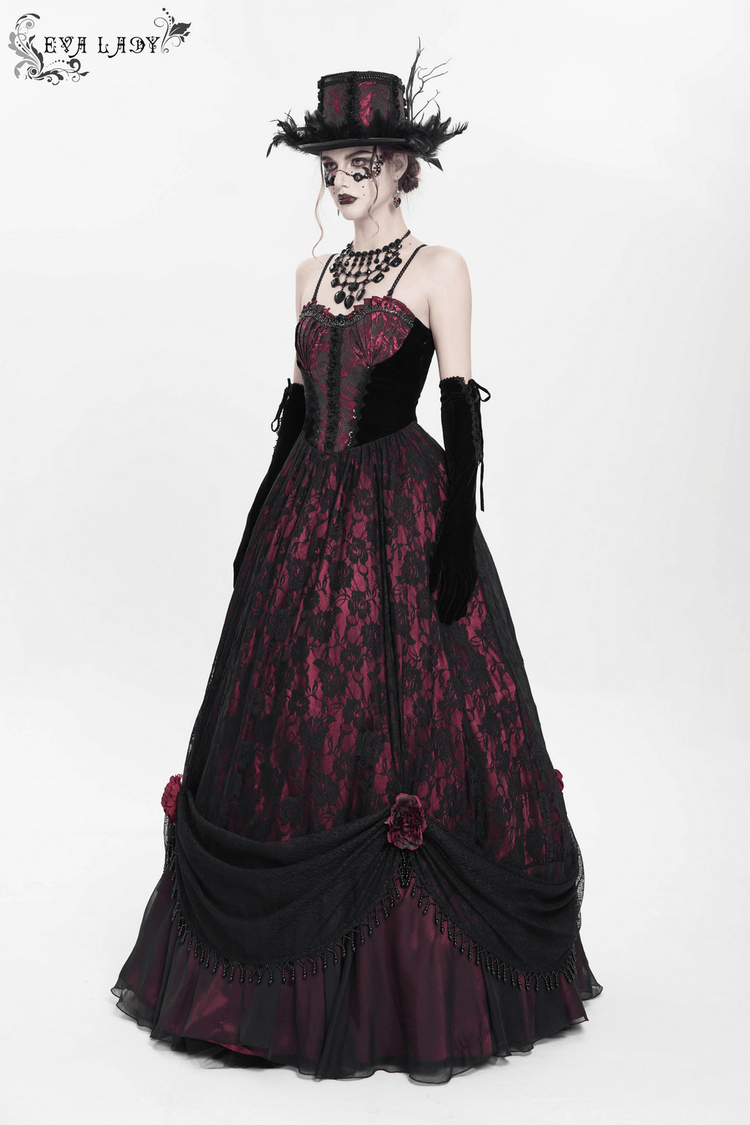 Dark Romantic Gothic Gown with Floral Lace and Corset Back - image 15