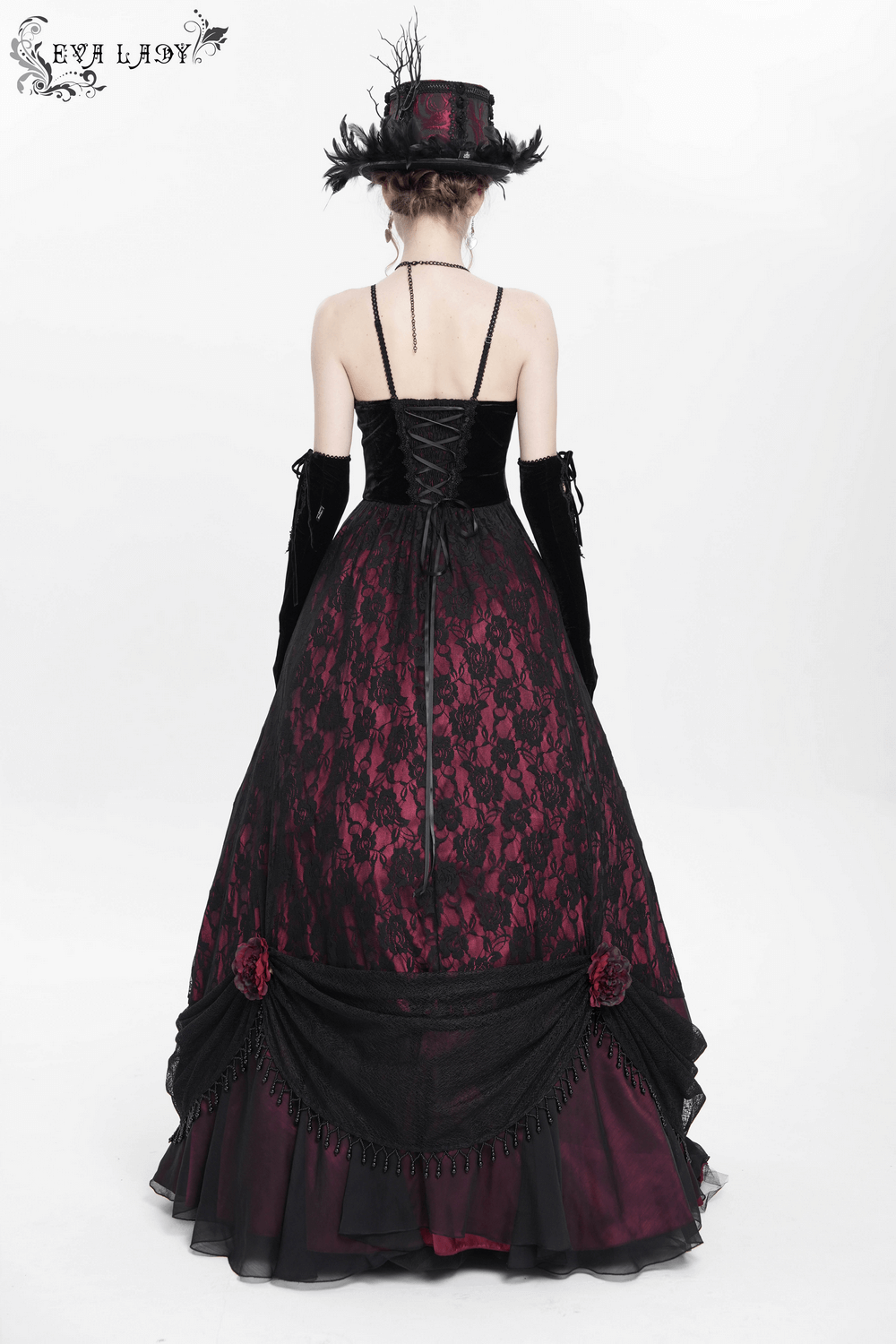 Dark Romantic Gothic Gown with Floral Lace and Corset Back - image 17