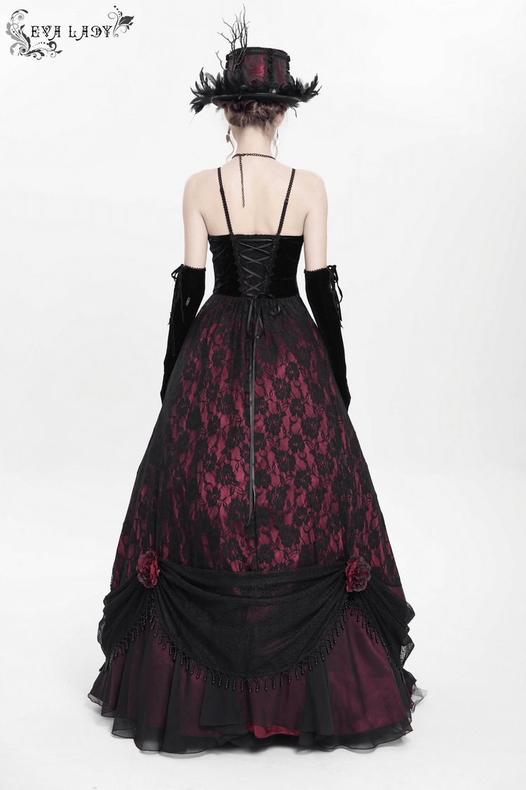 Dark Romantic Gothic Gown with Floral Lace and Corset Back - image 17