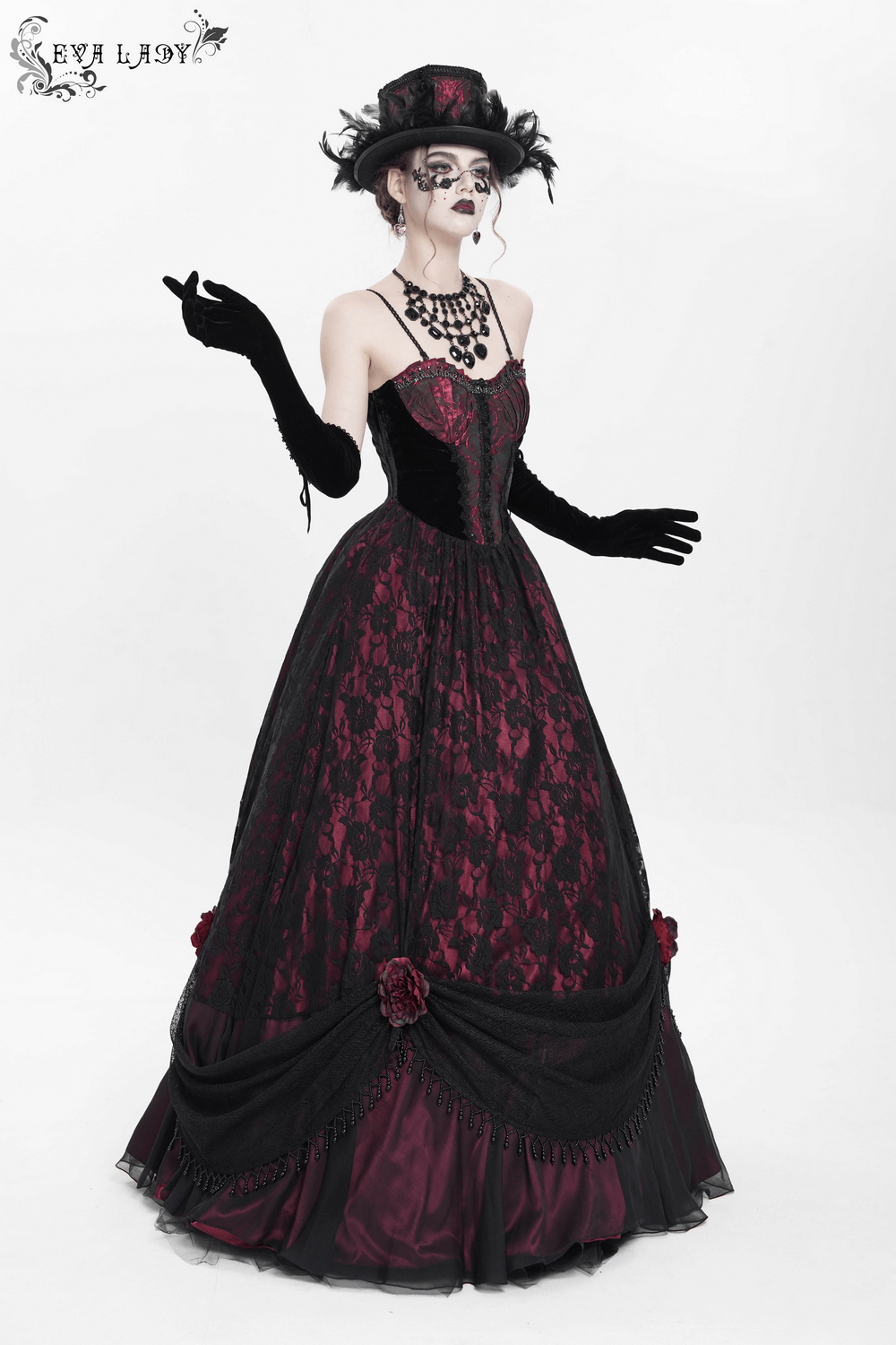 Dark Romantic Gothic Gown with Floral Lace and Corset Back - image 16