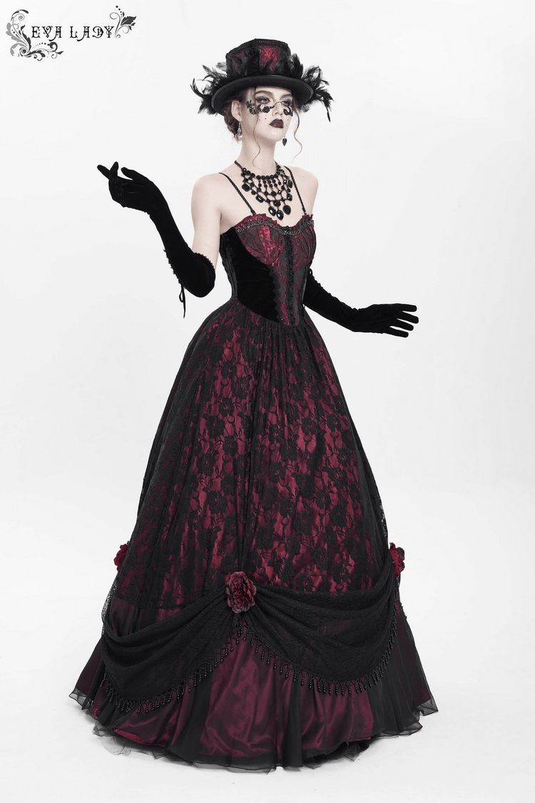 Dark Romantic Gothic Gown with Floral Lace and Corset Back - image 16