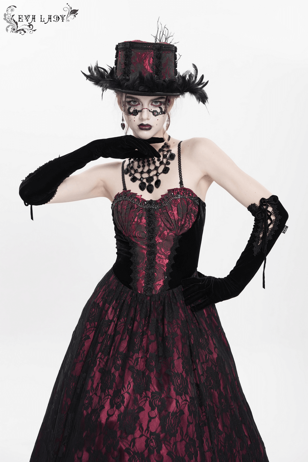 Dark Romantic Gothic Gown with Floral Lace and Corset Back - image 14