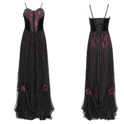 Dark Romantic Gothic Gown with Floral Lace and Corset Back - image 3