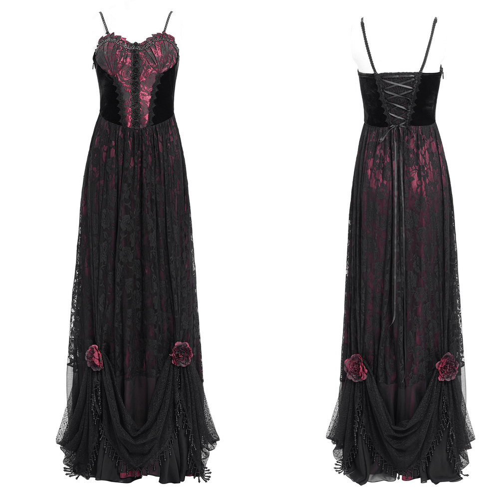 Dark Romantic Gothic Gown with Floral Lace and Corset Back - image 3