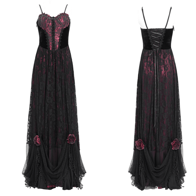 Dark Romantic Gothic Gown with Floral Lace and Corset Back - image 3