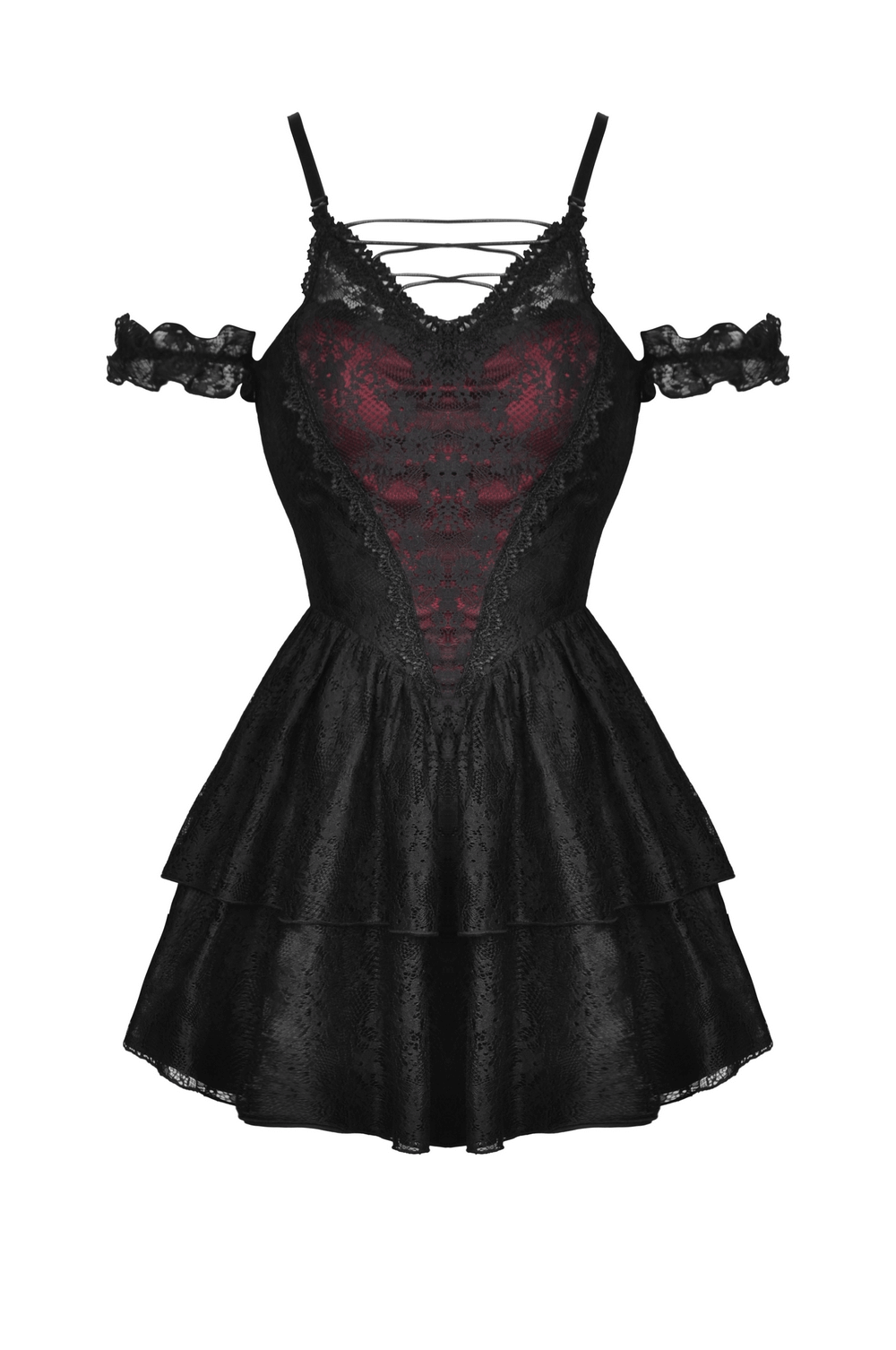 Dark Romantic Gothic Lace Off-Shoulder Mini Dress - image 4