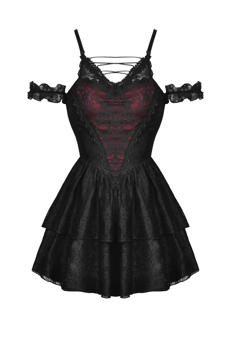 Dark Romantic Gothic Lace Off-Shoulder Mini Dress - image 4