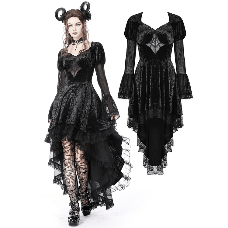 Dark Velveteen Spiderweb High-Low Dress - Embrace the Night - image 3
