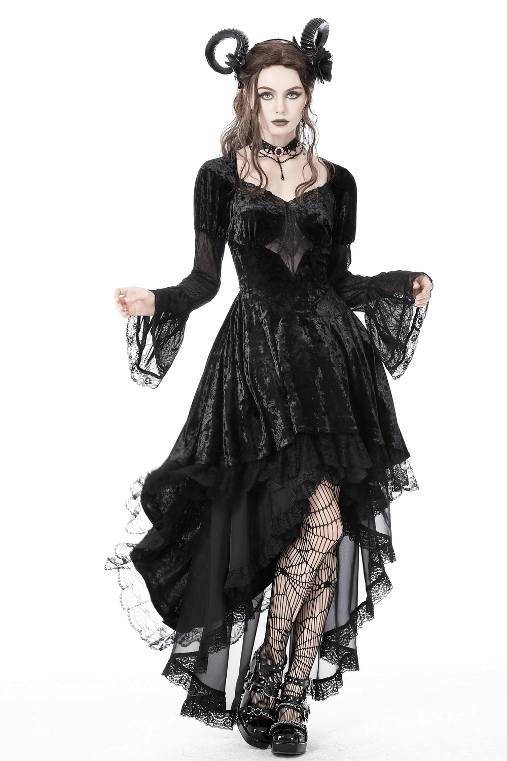 Dark Velveteen Spiderweb High-Low Dress - Embrace the Night - image 11