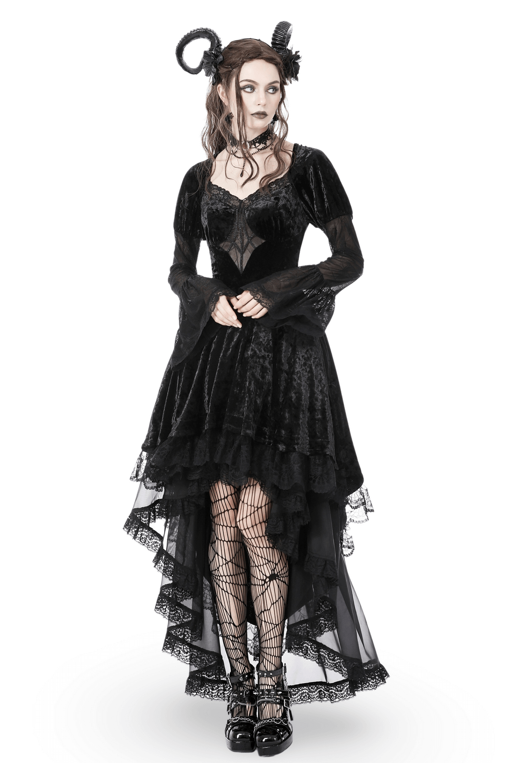 Dark Velveteen Spiderweb High-Low Dress - Embrace the Night - image 1