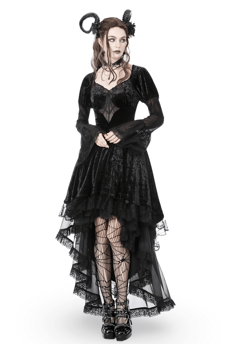 Dark Velveteen Spiderweb High-Low Dress - Embrace the Night - image 1