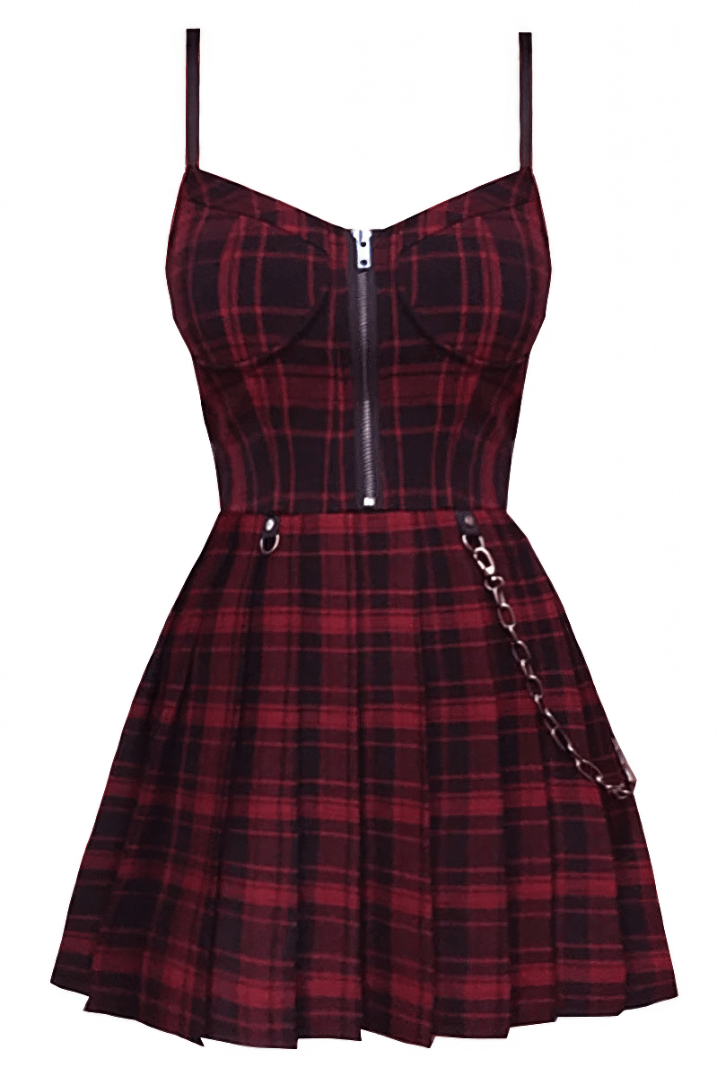 Dark Women's Gothic Dress With High Waist / Pleated A-line Mini Dresses - image 2