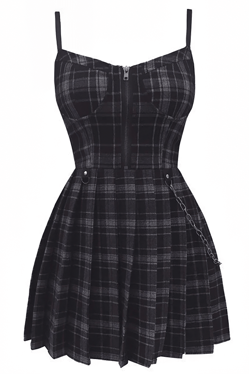 Dark Women's Gothic Dress With High Waist / Pleated A-line Mini Dresses - image 3