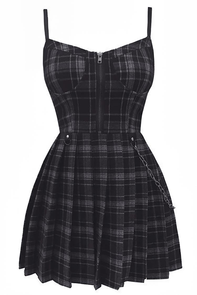 Dark Women's Gothic Dress With High Waist / Pleated A-line Mini Dresses - image 3