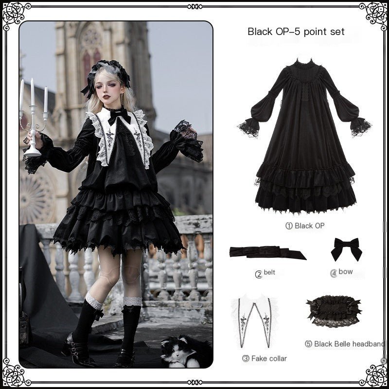 Black Dusk Ballad Gothic Lolita OP dress set