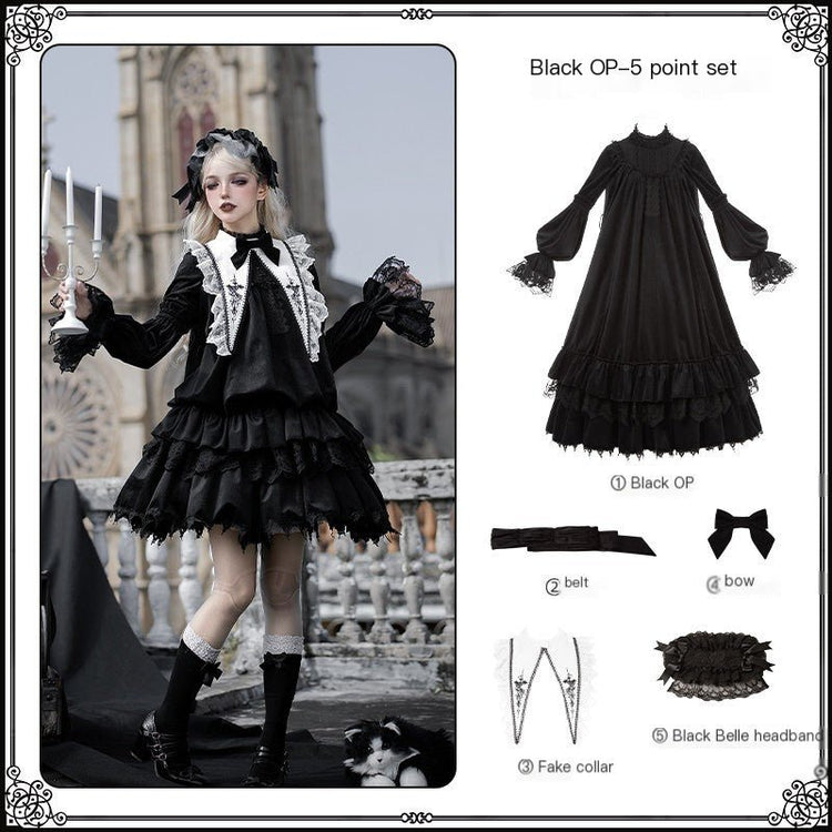 Black Dusk Ballad Gothic Lolita OP dress set