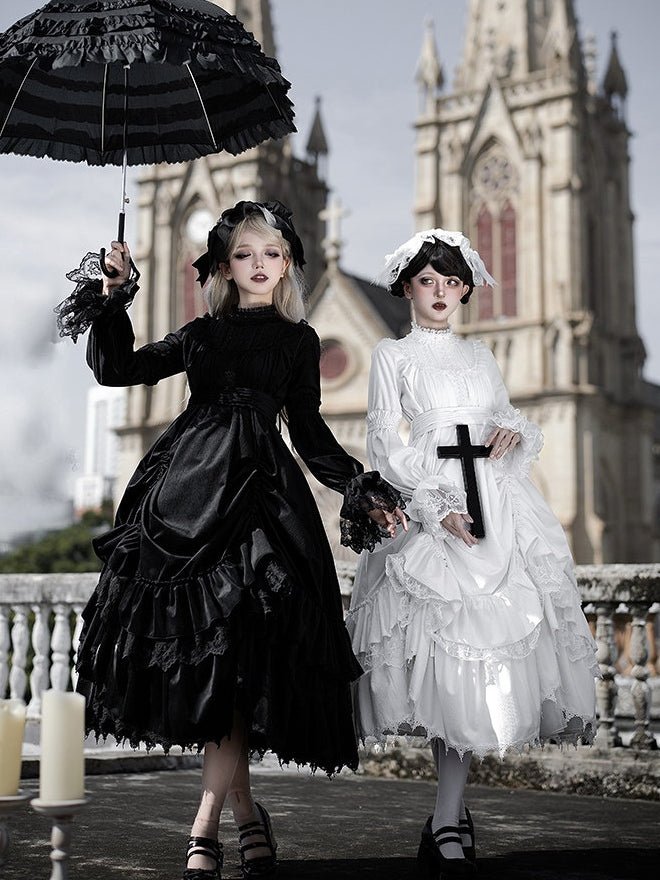 White Gothic Lolita OP dress full-length view