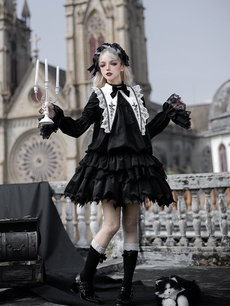 Black Gothic Lolita OP dress full set
