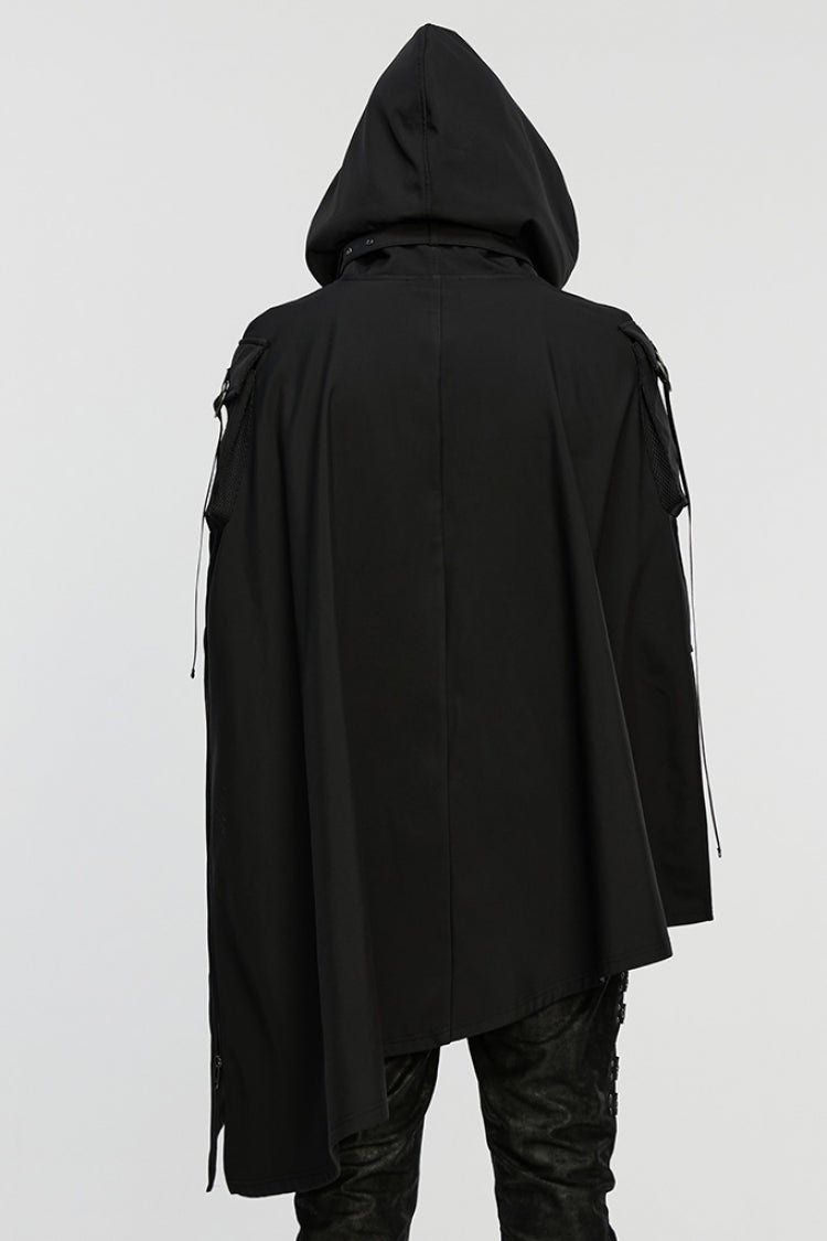 ブラック 変形 フード付き バックル ストラップ メンズ パンク クローク 商品画像