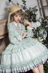 Green Long Sleeves Ruffle Embroidery Bowknot Sweet Plus Size Elegant Lolita Dress - Product - 6