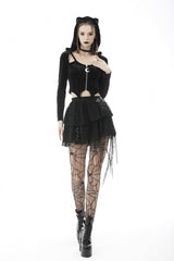 Black Long Sleeves Irregular Moon-shaped Zipper Women's Punk Crop Top with Cat's Ears Hood - Product - 10