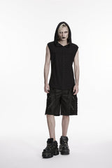 Black Lace-Up Studded Eyelet Men's Punk Cool Shorts - Product - 6