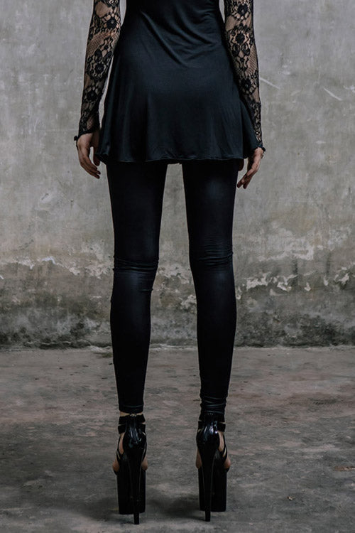 Black Front Splice Mesh Lace Up Gothic Knit Womens Pants - Product - 3