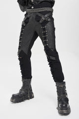 Black Ripped Buckle Straps Men's Punk Pants - Product - 9