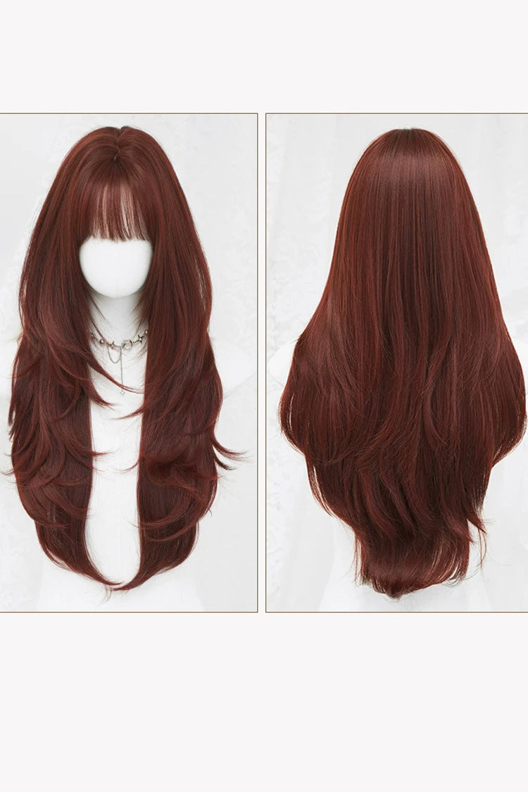 Smoky Reddish Brown Full Air Bangs Multi-Layered Butterfly Cut Sweet Lolita Wig - Product - 6