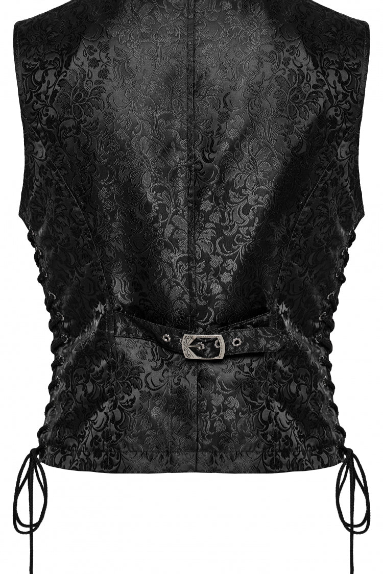 Black V Collar Jacquard Lace-Up Men's Gothic Vest - Product - 7