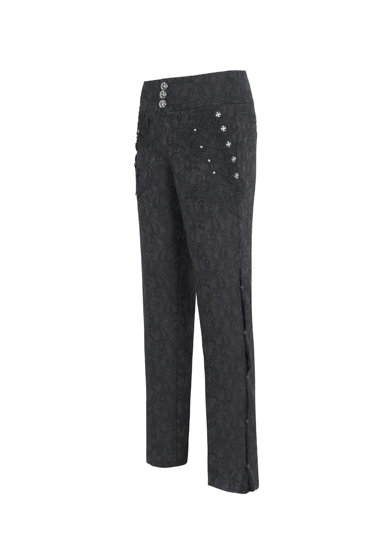 Black Jacquard Embroidery Men's Gothic Pants - Product - 7