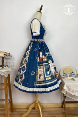 Dark Blue [Tea Party] Short Sleeves Print Ruffle Bowknot Lace Sweet Elegant Lolita Dress - Product - 12