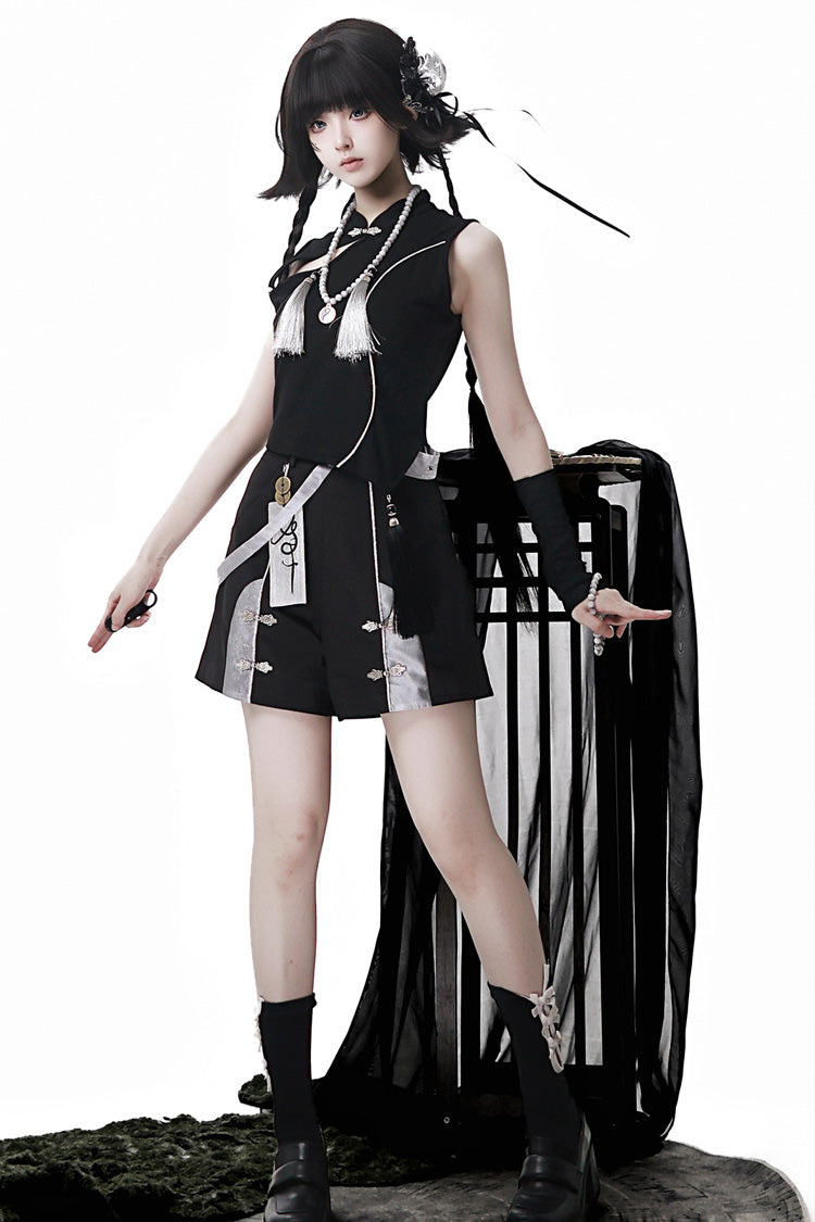Black [The Strange End of the Immortal Sect] Sleeveless Chinese Style Ouji Lolita Set - Product - 5