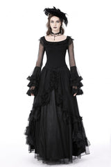 Black Multi-Layered Ruffled Lace Long Trumpet Sleeves Women's Gothic Princess Sexy Top - Product - 5