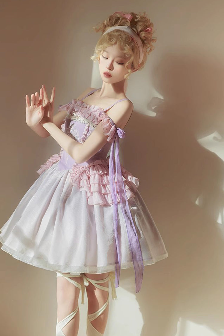 Purple Midsummer Dream Elegant Embroidered Print Chinese Style Ballet Boat Neck Sweet Qi Lolita Dress - Product - 7