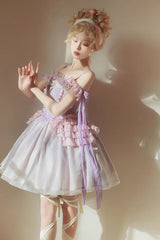 Purple Midsummer Dream Elegant Embroidered Print Chinese Style Ballet Boat Neck Sweet Qi Lolita Dress - Product - 7