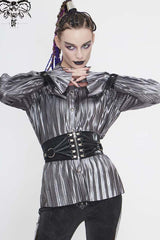 Silver Metal Buckles CuffPleated Pointed Collar Leather Loops Punk Shirt - Product - 6