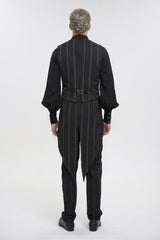 Black Retro Micro-Elastic Thick Stripe Stitching Three-Dimensional Texture Detachable Men's Punk Swallowtail Vest - Product - 5