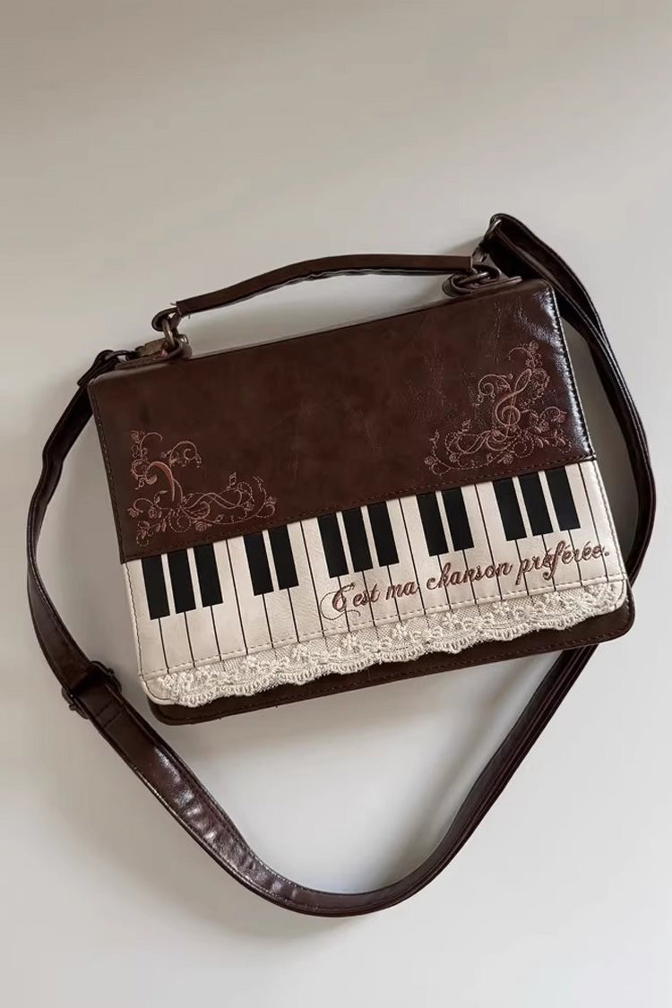 Brown Piano Embroidered Lace Vintage Lolita Backpack - Product - 4