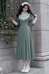 Green Nun Style Stand Collar Long Sleeves Ruffle Bowknot Classic Elegant Lolita Dress - Product - 2