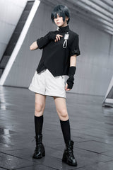 Black Functional Style Stand Collar Short Sleeves Ouji Fashion Prince Handsome Lolita Blouse - Product - 6