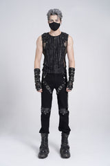 Black Sleeveless Ribbed Print Stitching Mesh Zipper Men's Gothic Vest - Product - 5