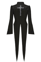 Black [Eternal Gloom Portrait] Back Cross Stand Collar Asymmetric Vintage Elegant Prince Gorgeous Handsome Lolita Coat - Product - 3