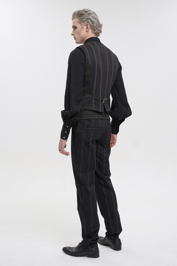 Black Retro Micro-Elastic Thick Stripe Stitching Three-Dimensional Texture Detachable Men's Punk Swallowtail Vest - Product - 4