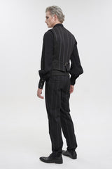 Black Retro Micro-Elastic Thick Stripe Stitching Three-Dimensional Texture Detachable Men's Punk Swallowtail Vest - Product - 4