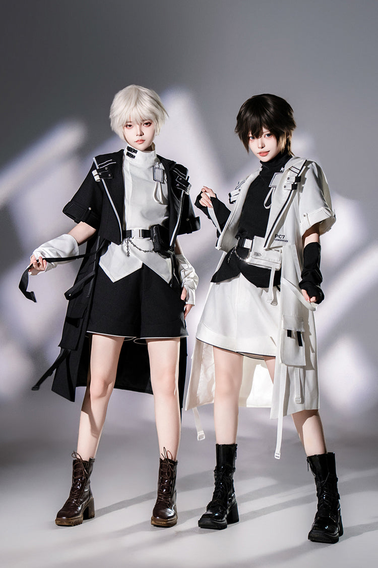 White Functional Style Stand Collar Short Sleeves Ouji Fashion Prince Handsome Lolita Blouse - Product - 14