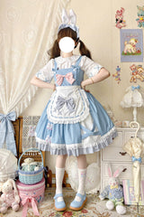 Blue [Picnic Rabbit] Ruffle Bowknot Lace Daily Sweet Lolita Jsk Dress Set - Product - 8